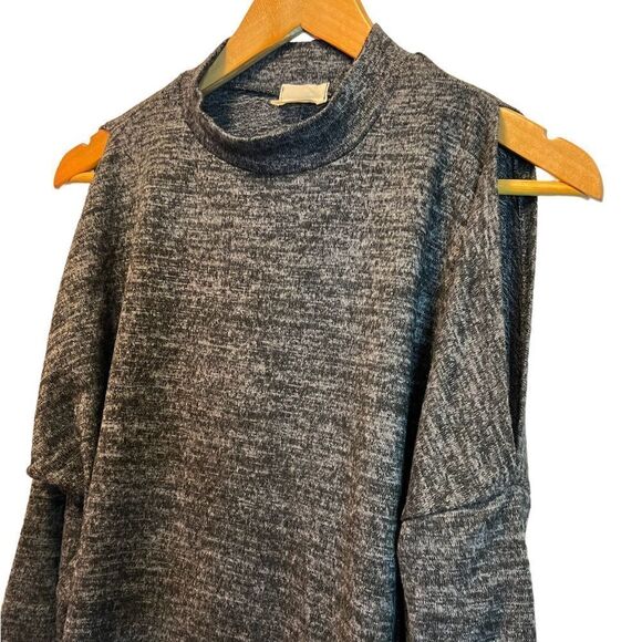 CAUTION TO THE WIND Dark Heather Grey Cold Shoulder Soft High Neck Top S - Picture 2 of 8